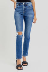 Hazel Blues® | RISEN High Rise Ankle Skinny Knee Distressed Jeans