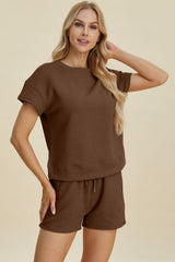 Hazel Blues® | Double Take Texture Short Sleeve Top and Shorts Set