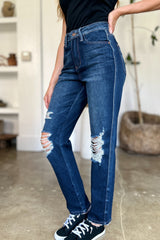 Hazel Blues® | Judy Blue High Waist Rigid Magic Heavy Destroy Straight Jeans