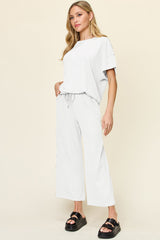 Hazel Blues® | Double Take Texture Round Neck Short Sleeve T-Shirt and Wide Leg Pants