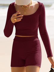 Hazel Blues® | Scoop Neck Long Sleeve Top and Shorts Set