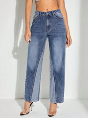 Hazel Blues® | Contrast Patchwork Straight Jeans with Pockets
