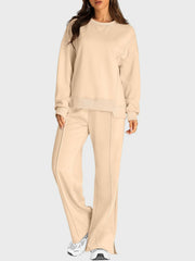 Hazel Blues® | Round Neck Long Sleeve Top and Slit Pants Set