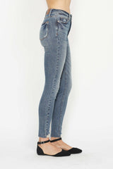 Hazel Blues® | Judy Blue Tummy Control Vintage Wash Hem Destroy Skinny Jeans