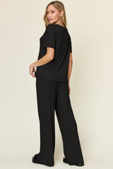 Hazel Blues® | Double Take Round Neck Short Sleeve T-Shirt and Wide Leg Pants Set