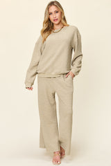 Hazel Blues® | Double Take Texture Long Sleeve Top and Pants Set