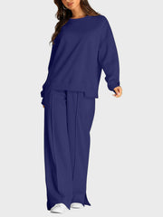 Hazel Blues® | Round Neck Long Sleeve Top and Slit Pants Set