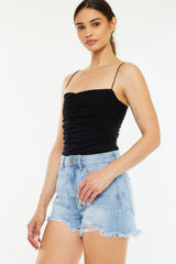 Hazel Blues® | Kancan Raw Hem Distressed High Waist Denim Shorts