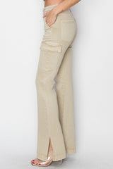 Hazel Blues® | RISEN High Rise Side Slit Cargo Bootcut Jeans