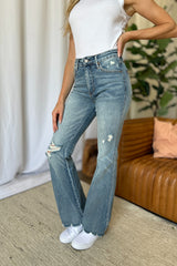 Hazel Blues® | Judy Blue Medium Rise Tummy Control Destroy Flare