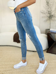 Hazel Blues® | Judy Blue Mid Rise Destroy & Cuff Skinny Jeans