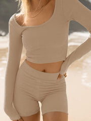 Hazel Blues® | Scoop Neck Long Sleeve Top and Shorts Set