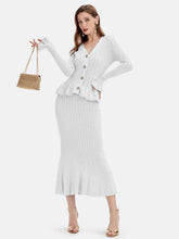 Hazel Blues® | Ruffled V-Neck Top and Midi Skirt Sweater Set