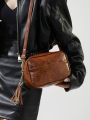 Hazel Blues® | Tassel PU Leather Printed Strap Cassette Crossbody Bag
