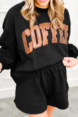 Hazel Blues® | COFFEE Sequin Round Neck Long Sleeve Top and Shorts Set