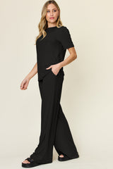 Hazel Blues® | Double Take Round Neck Short Sleeve T-Shirt and Wide Leg Pants Set