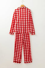 Hazel Blues® | Plaid Collared Neck Long Sleeve Top and Pants Set