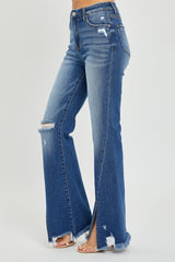 Hazel Blues® | RISEN High Rise Front Slit Frayed Hem Flare Jeans