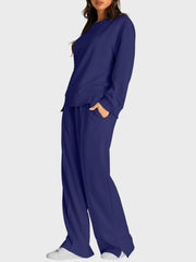 Hazel Blues® | Round Neck Long Sleeve Top and Slit Pants Set