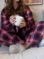 Hazel Blues® | Plaid Collared Neck Button Up Top and Pants Lounge Set