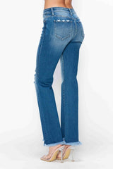 Hazel Blues® | bytos Raw Hem Distressed Mid Rise Straight Jeans