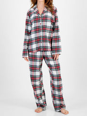 Hazel Blues® | Plaid Collared Neck Button Up Top and Pants Lounge Set