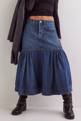 Hazel Blues® | Midi Denim Skirt with Pockets