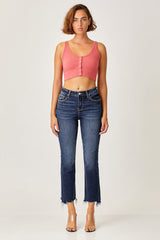 Hazel Blues® | Risen Frayed Hem Cropped Straight Jeans