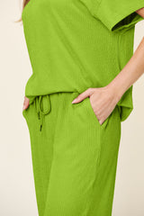 Hazel Blues® | Double Take Texture Round Neck Short Sleeve T-Shirt and Wide Leg Pants