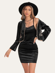 Hazel Blues® | Embroidered Open Front Cardigan and Cami Dress Set