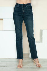 Hazel Blues® | Judy Blue Button Fly Hem Destroy Straight Jeans