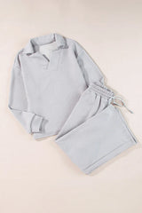 Hazel Blues® | Textured Long Sleeve Top and Drawstring Pants Set