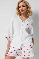 Hazel Blues® | Basic Bae Heart Collared Neck Button Down Top and Shorts Set