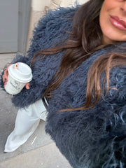 Curly Fur Jacket in Blue