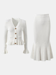 Hazel Blues® | Ruffled V-Neck Top and Midi Skirt Sweater Set