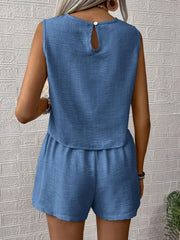 Hazel Blues® | Round Neck Sleeveless Top and Shorts Set