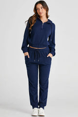Hazel Blues® | Drawstring Half Zip Hoodie and Joggers Active Set