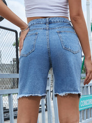Hazel Blues® | Distressed Raw Hem Denim Shorts