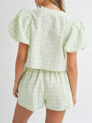 Hazel Blues® | V-Neck Puff Sleeve Top and Shorts Set