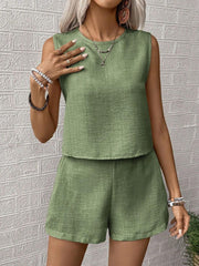 Hazel Blues® | Round Neck Sleeveless Top and Shorts Set
