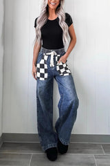 Hazel Blues® | Checkered Wide Leg Jeans