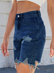 Hazel Blues® | Distressed Raw Hem Denim Shorts
