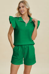 Hazel Blues® | Double Take Texture Flounce Sleeve Top and Shorts Set