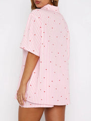 Hazel Blues® | Valentine's Day Printed Collared Neck Short Sleeve Top and Shorts Set