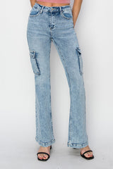Hazel Blues® | RISEN High Rise Cargo Flare Jeans