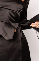 Lucy Black Satin Long Sleeve Mini Dress