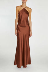 True Decadence Brown Hailey Satin Dress
