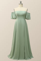 Off the Shoulder Yellow Chiffon Long Bridesmaid Dress
