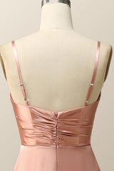 Empire Blush Silk A-line Long Bridesmaid Dress with Slit