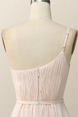 One Shoulder Terracotta Chiffon Long Bridesmaid Dress